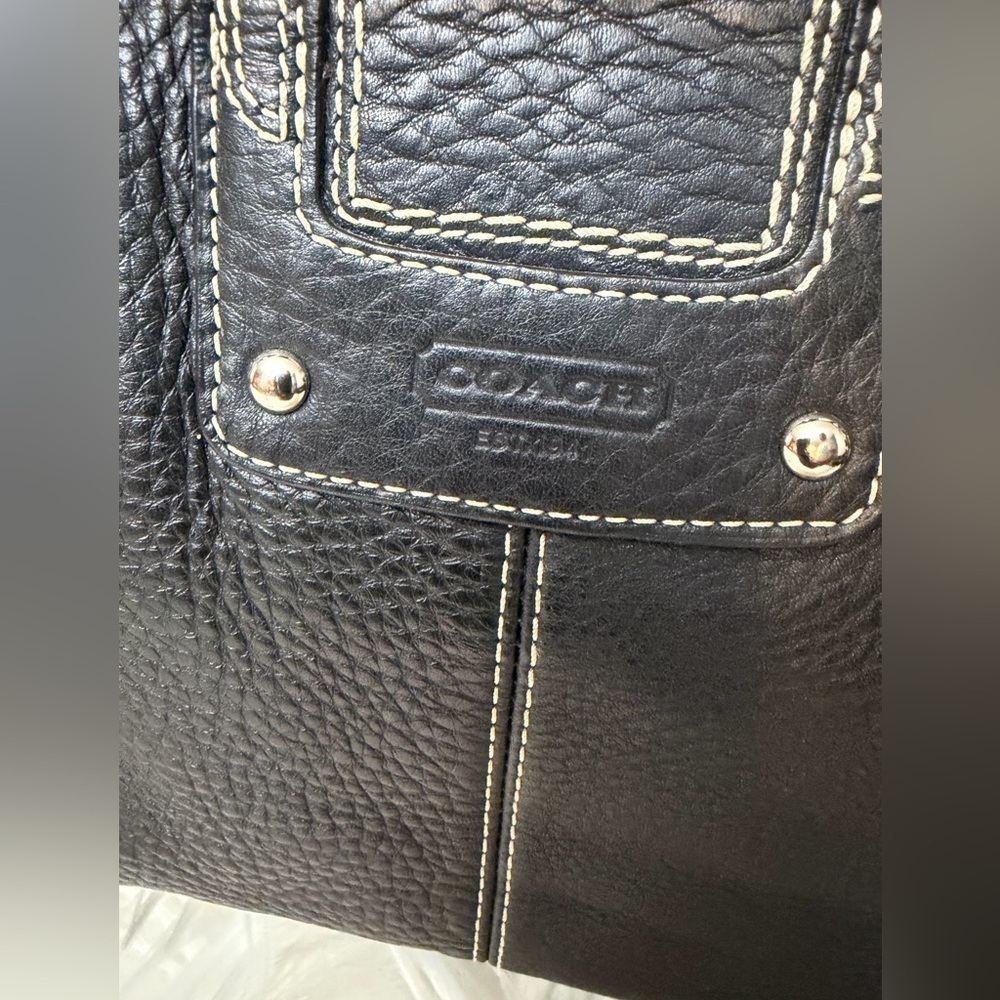 Coach Hampton F13961 Pebbled Leather Satchel Handbag Black - Picture 4 of 14